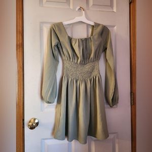 Mid-length Flowy Cinched Green Dress